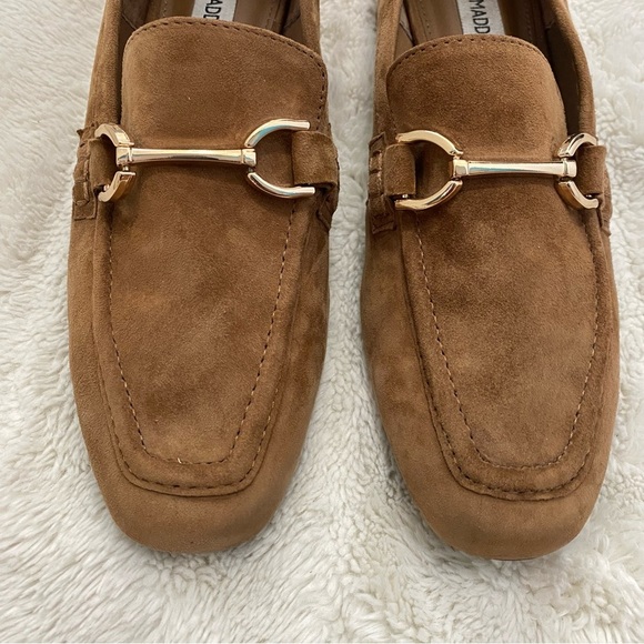 Steve Madden Hartlyn Block Heel Tan Leather Suede Bit Loafers Size 8.5 - Picture 3 of 15